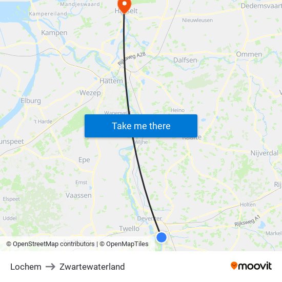 Lochem to Zwartewaterland map