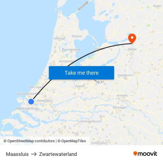 Maassluis to Zwartewaterland map