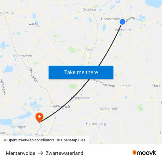 Menterwolde to Zwartewaterland map