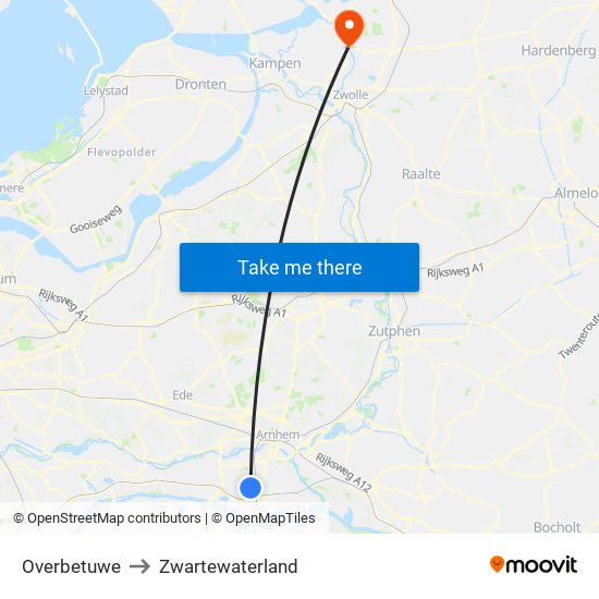 Overbetuwe to Zwartewaterland map