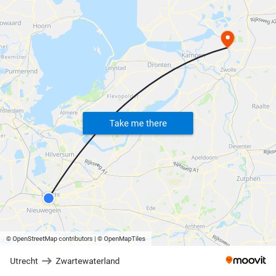 Utrecht to Zwartewaterland map