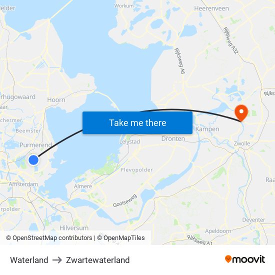 Waterland to Zwartewaterland map