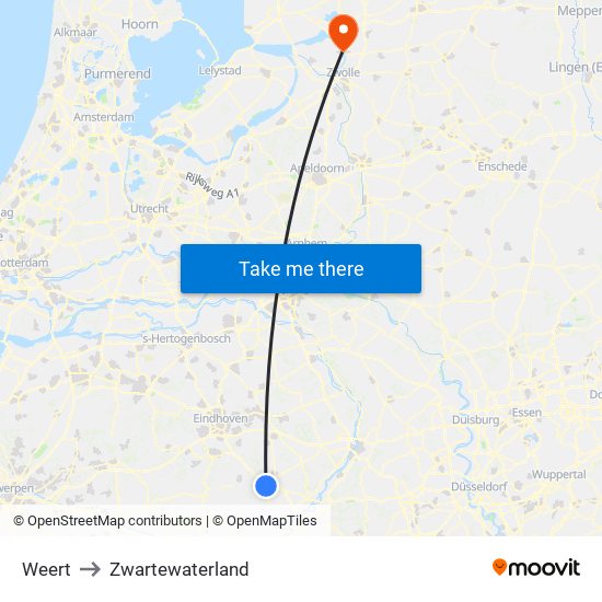 Weert to Zwartewaterland map