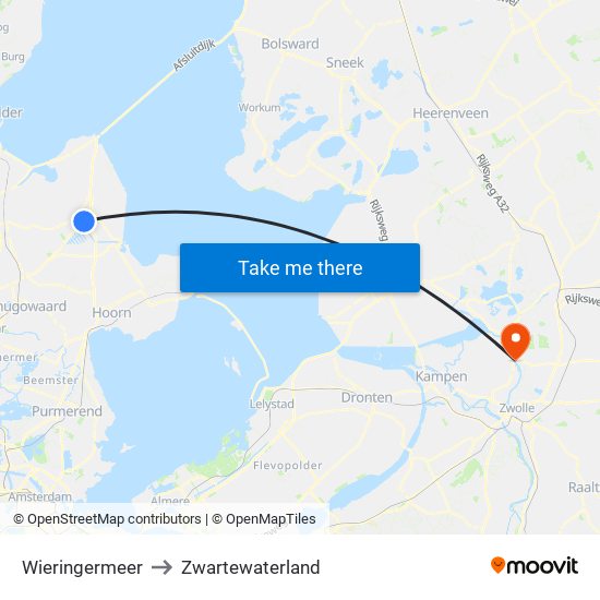 Wieringermeer to Zwartewaterland map