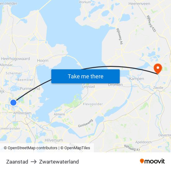 Zaanstad to Zwartewaterland map