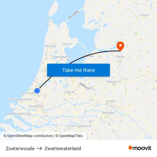 Zoeterwoude to Zwartewaterland map