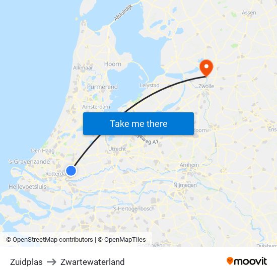 Zuidplas to Zwartewaterland map