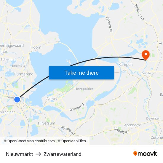 Nieuwmarkt to Zwartewaterland map