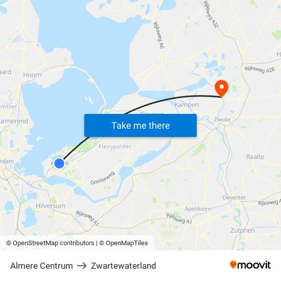 Almere Centrum to Zwartewaterland map