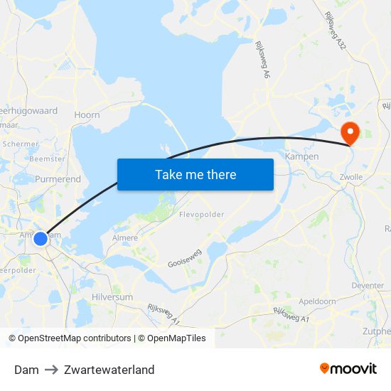 Dam to Zwartewaterland map