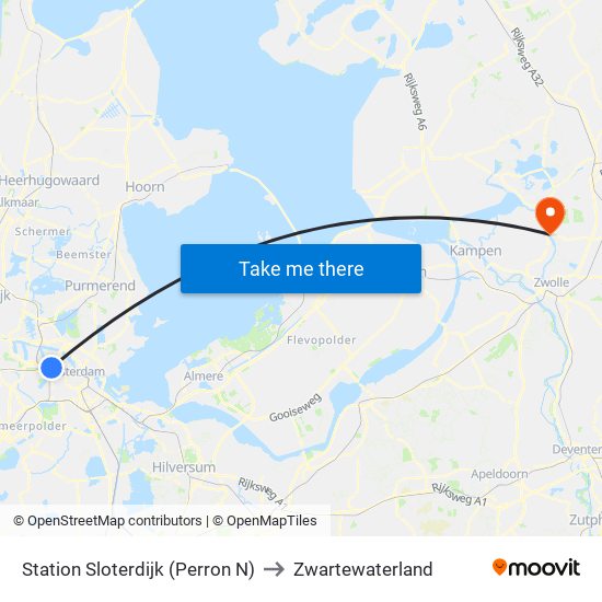 Station Sloterdijk (Perron N) to Zwartewaterland map