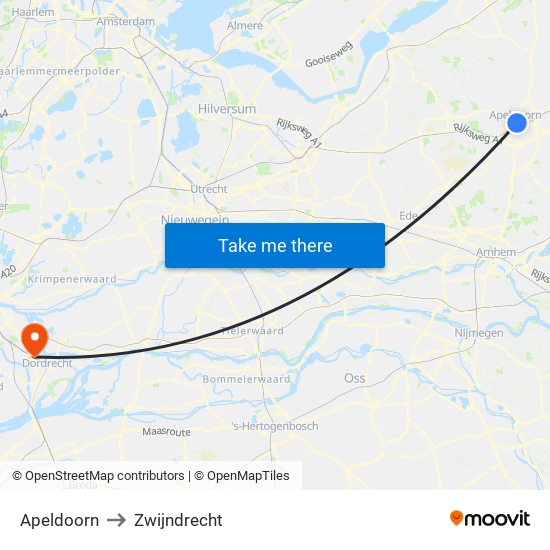 Apeldoorn to Zwijndrecht map