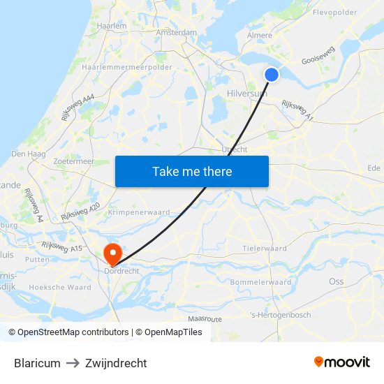 Blaricum to Zwijndrecht map