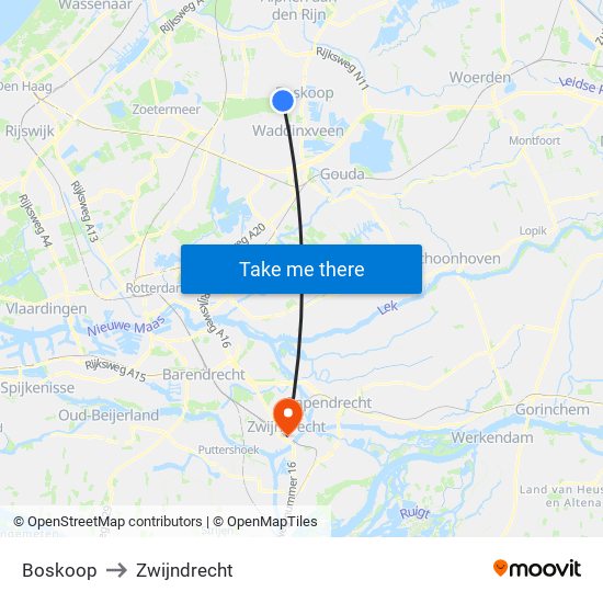 Boskoop to Zwijndrecht map