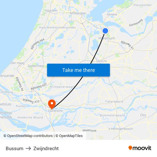 Bussum to Zwijndrecht map