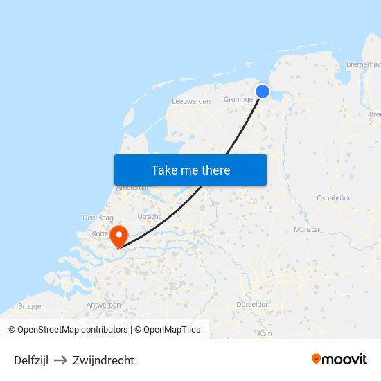 Delfzijl to Zwijndrecht map