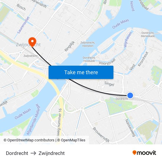 Dordrecht to Zwijndrecht map