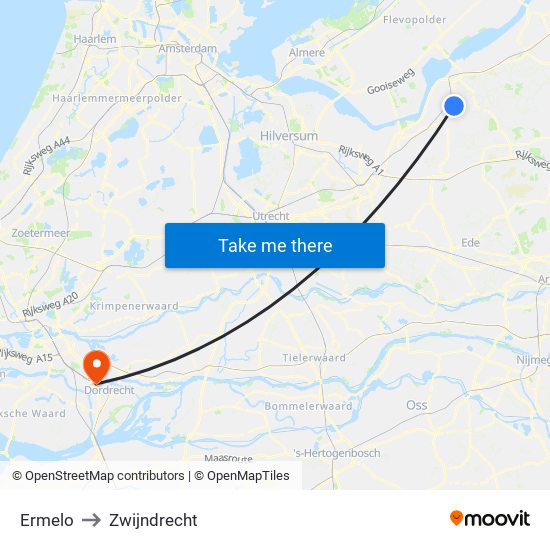 Ermelo to Zwijndrecht map