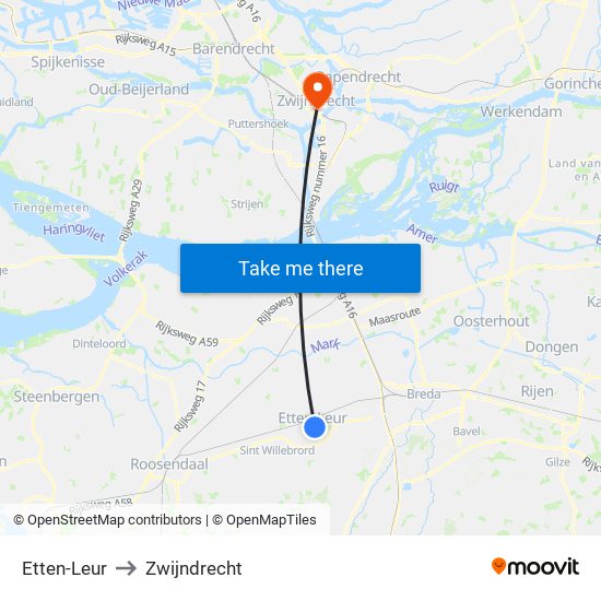 Etten-Leur to Zwijndrecht map