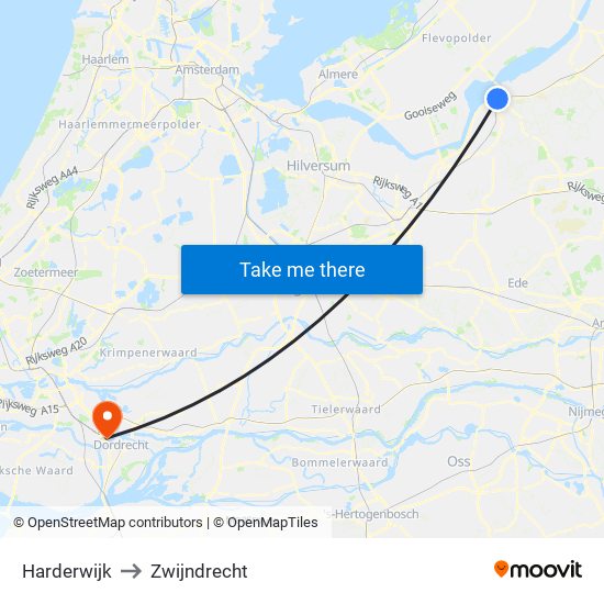 Harderwijk to Zwijndrecht map