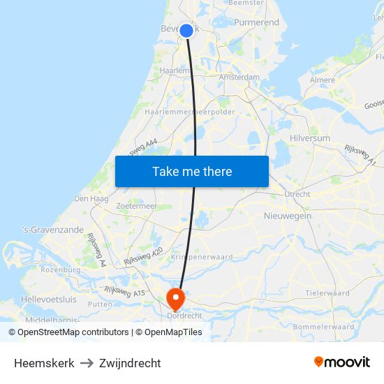 Heemskerk to Zwijndrecht map