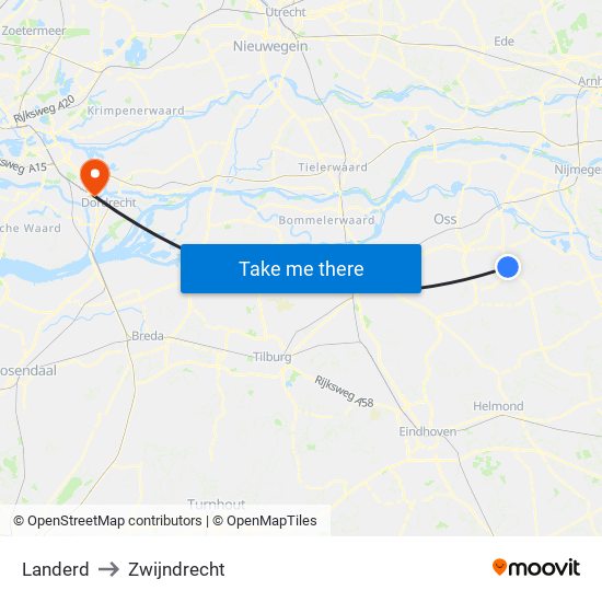 Landerd to Zwijndrecht map