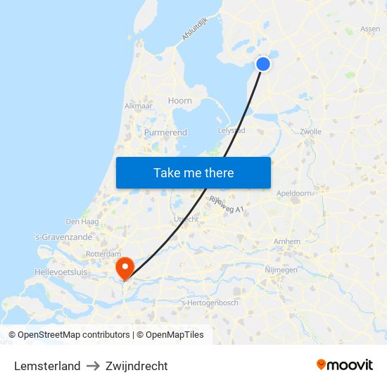 Lemsterland to Zwijndrecht map