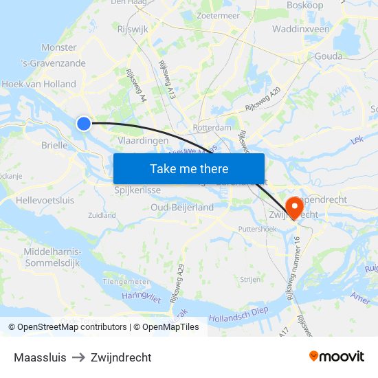 Maassluis to Zwijndrecht map