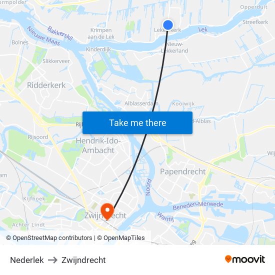 Nederlek to Zwijndrecht map