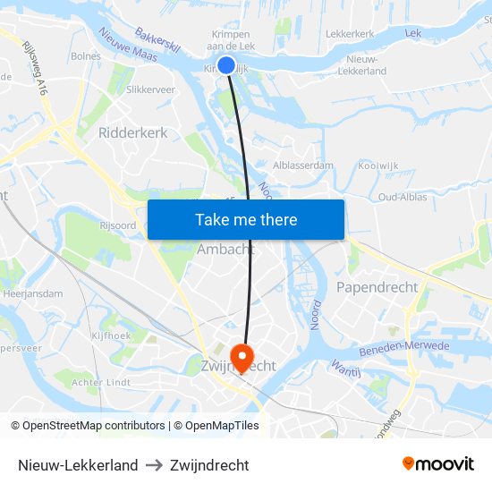 Nieuw-Lekkerland to Zwijndrecht map