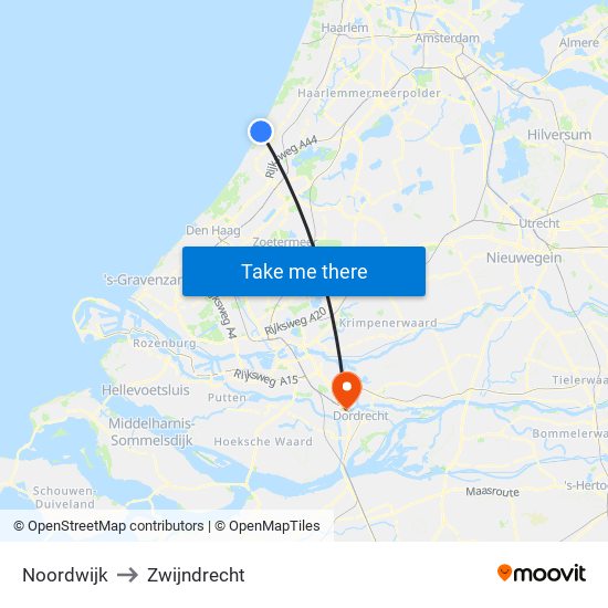 Noordwijk to Zwijndrecht map