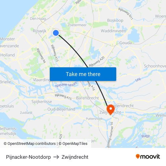 Pijnacker-Nootdorp to Zwijndrecht map