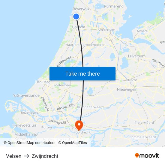 Velsen to Zwijndrecht map