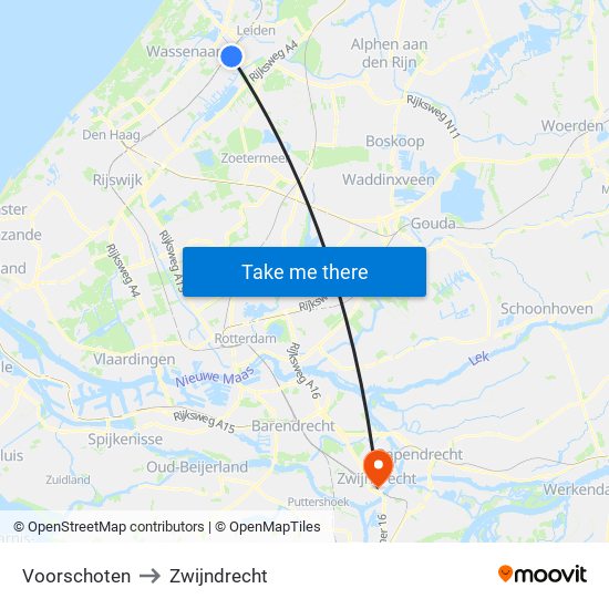 Voorschoten to Zwijndrecht map