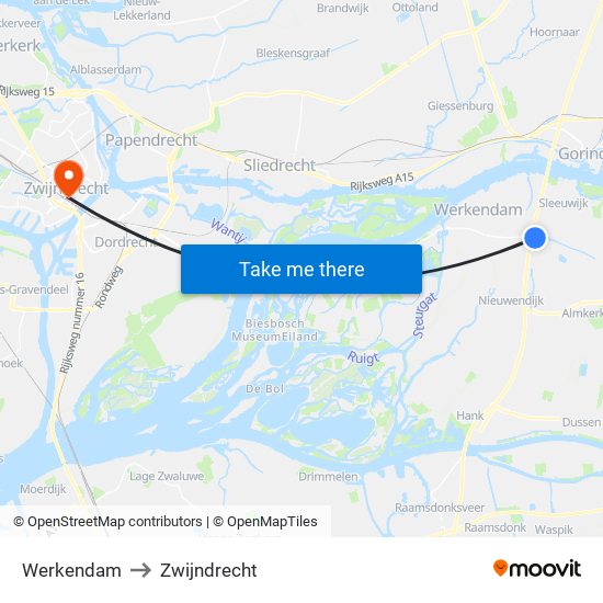 Werkendam to Zwijndrecht map