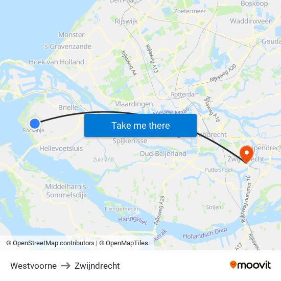 Westvoorne to Zwijndrecht map