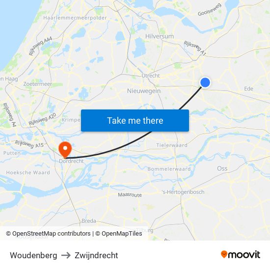 Woudenberg to Zwijndrecht map