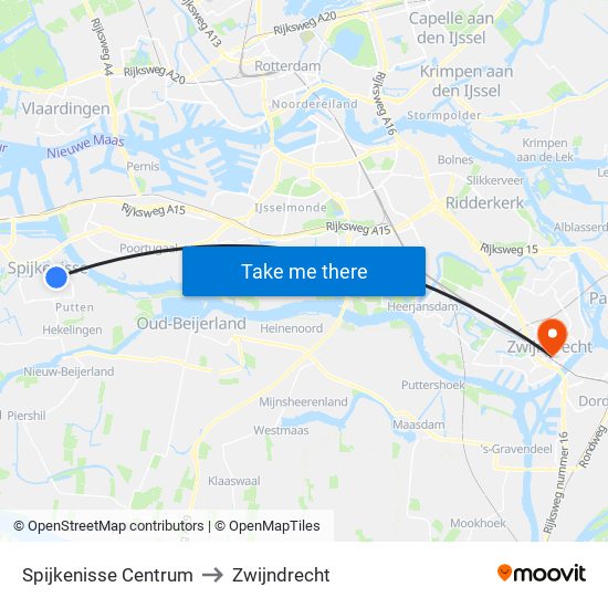 Spijkenisse Centrum to Zwijndrecht map