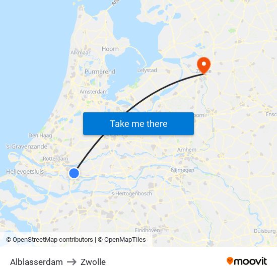 Alblasserdam to Zwolle map