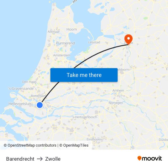 Barendrecht to Zwolle map