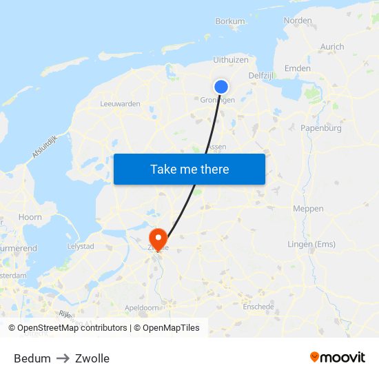 Bedum to Zwolle map