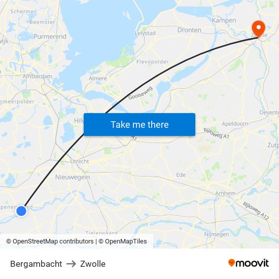 Bergambacht to Zwolle map