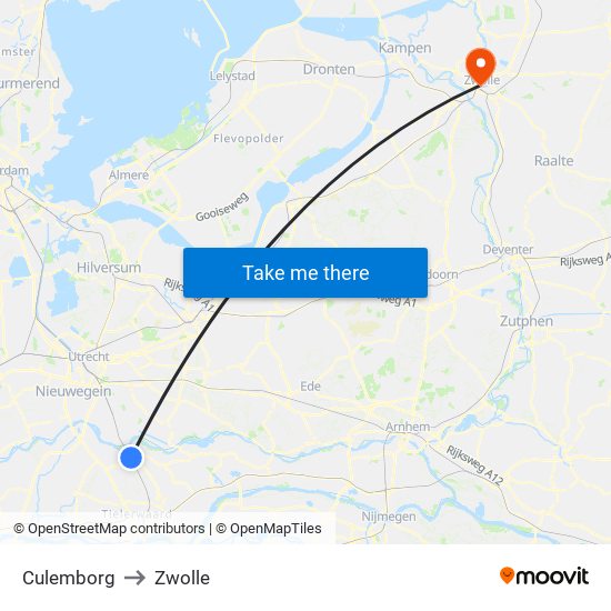 Culemborg to Zwolle map