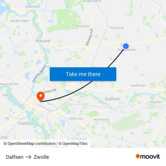 Dalfsen to Zwolle map