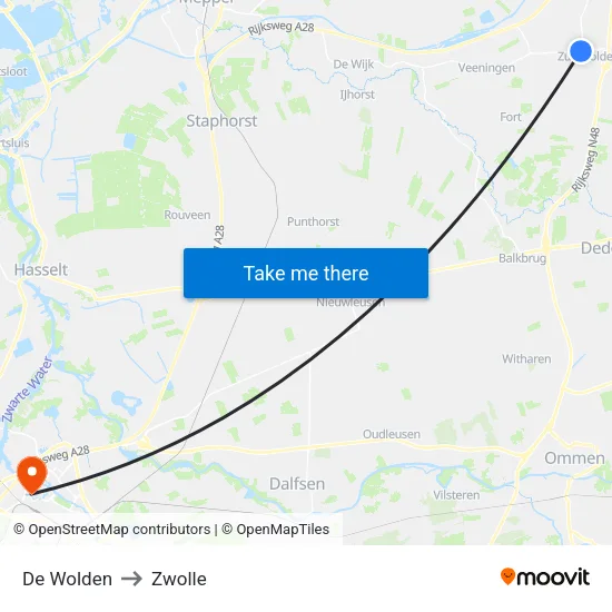 De Wolden to Zwolle map