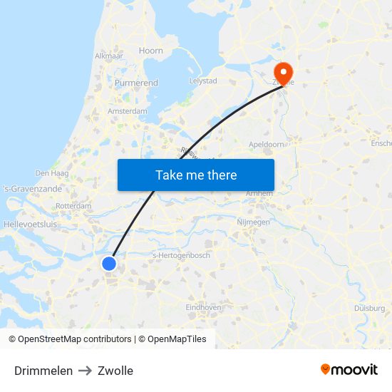 Drimmelen to Zwolle map