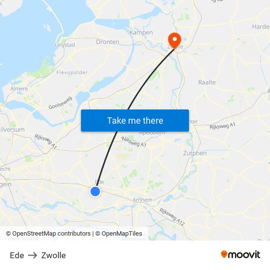 Ede to Zwolle map