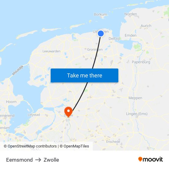 Eemsmond to Zwolle map