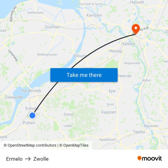 Ermelo to Zwolle map