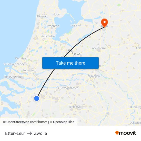 Etten-Leur to Zwolle map